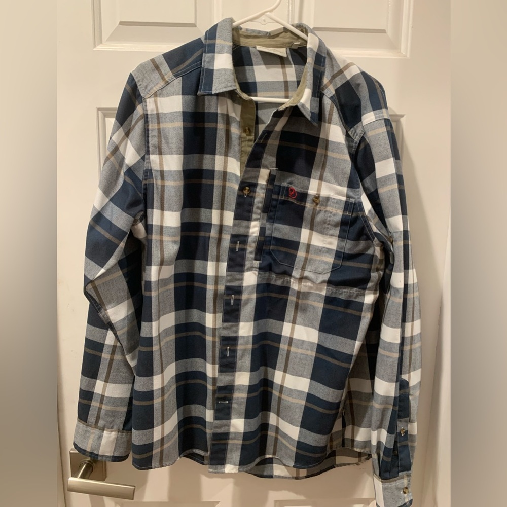 Fjallraven Fjallglim Shirt Mens Large Navy & Olive Green Plaid